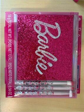 Barbie Hot Pink Glitter Makeup Palette with Glitter Logo and Brushes